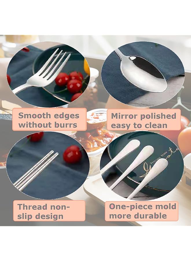 HALAMODO 8PCS Travel Utensils Silverware Set with Case Portable Cutlery Set Camping Flatware Set Including Chopsticks Knife Fork Spoon 2 Straws and Brushes Stainless Steel Cutlery Set(Silver) - Image 3