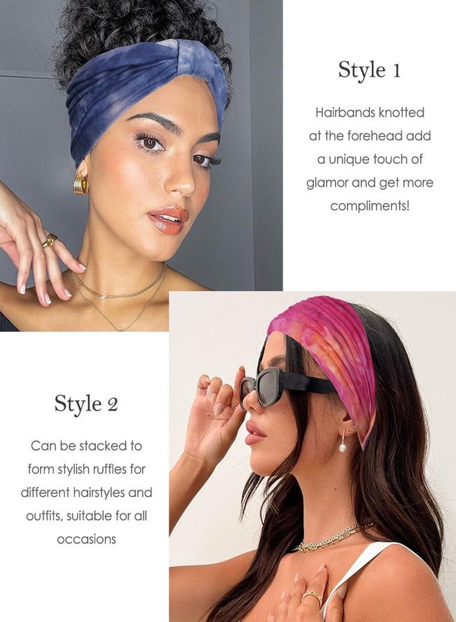 Artilady 7'' Wide Headbands for Women Tie Dye - Large Soft Cloth Headwrap Elastic Stretchy Head Bands Boho Turban Hair Bands Non Slip Hair Accessories 6 PCS - Image 3