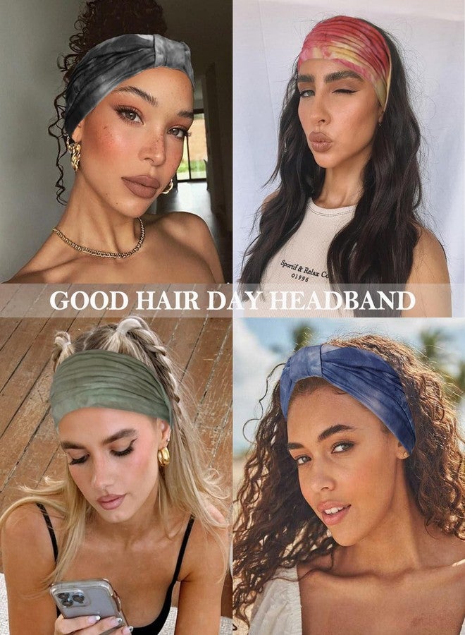 Artilady 7'' Wide Headbands for Women Tie Dye - Large Soft Cloth Headwrap Elastic Stretchy Head Bands Boho Turban Hair Bands Non Slip Hair Accessories 6 PCS - Image 4