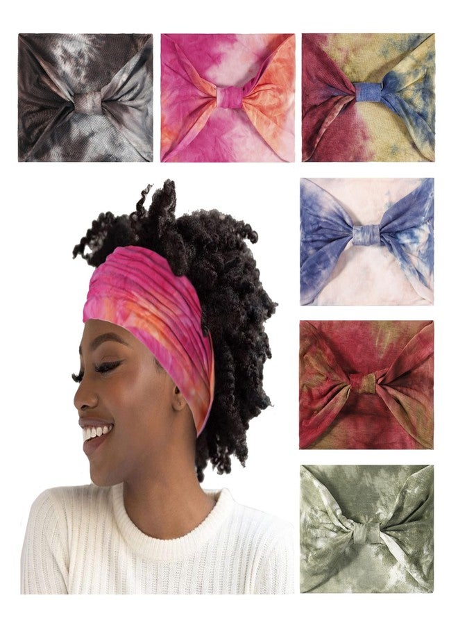 Artilady 7'' Wide Headbands for Women Tie Dye - Large Soft Cloth Headwrap Elastic Stretchy Head Bands Boho Turban Hair Bands Non Slip Hair Accessories 6 PCS - Image 1