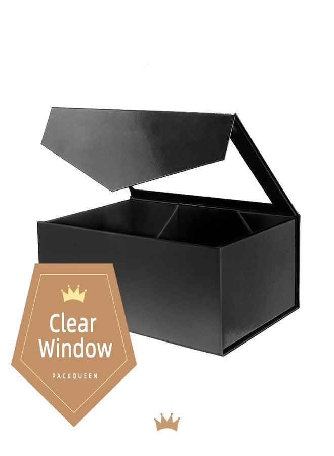 PACKQUEEN Large Black Gift Box with Window, 13.5x9x4.1 Inches Clear Gift Box for Present Contains Ribbon, Card, Groomsman Proposal Box with Magnetic Lid (Glossy Black) - Image 3