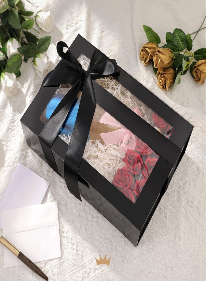 PACKQUEEN Large Black Gift Box with Window, 13.5x9x4.1 Inches Clear Gift Box for Present Contains Ribbon, Card, Groomsman Proposal Box with Magnetic Lid (Glossy Black) - Image 4