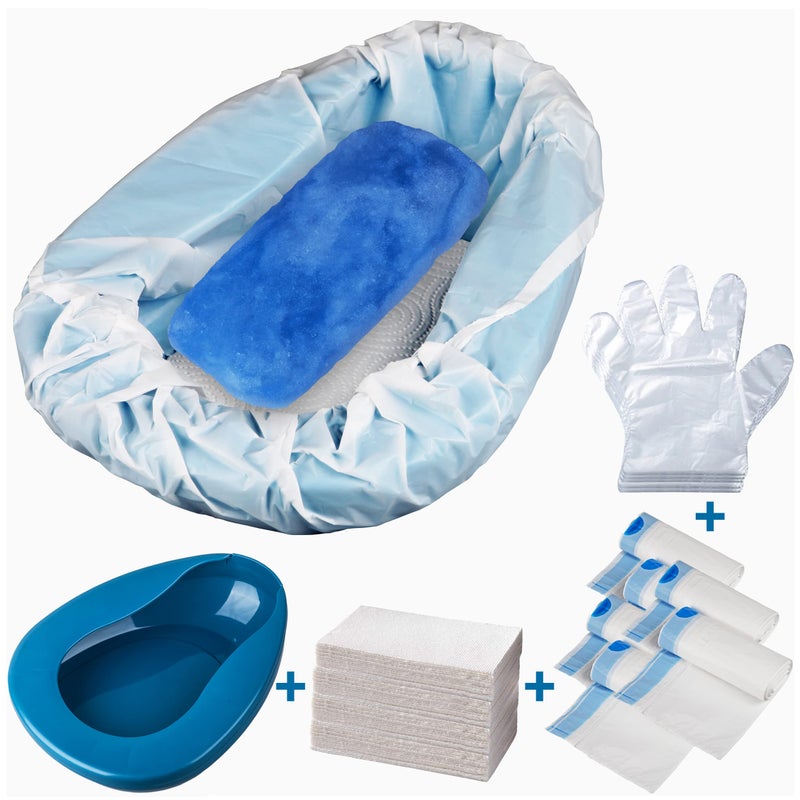 MINIVON MINIVON Bedpan Set with 30 Disposable Liners Super Absorbent Pads and Gloves Pack 30 Count Bed Pan for Elderly Women Females Bedridden Patients Bedpan for Men 