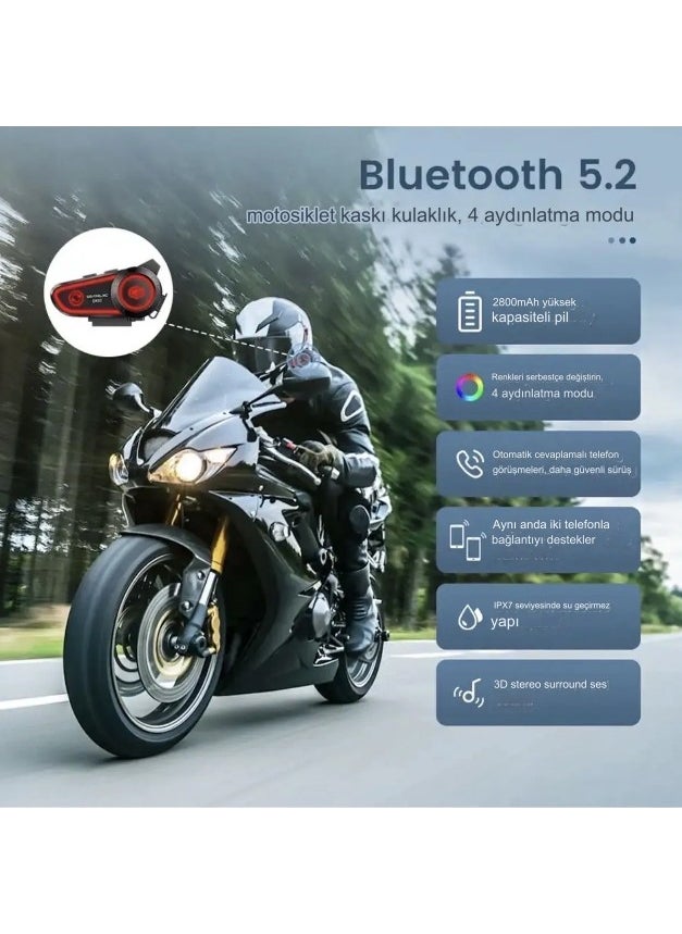 Qasul - RGB Mode Bluetooth Motorcycle Headset 5.2 Bluetooth Intercom Helmet Headset - Image 1