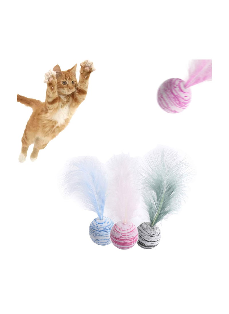 SYOSI Play Ball with Feather Cat Interactive Toy Teaser Cat Teeth Grinding Chew Toy kitten Scratch Trow Toy 3 Packs  - Image 1