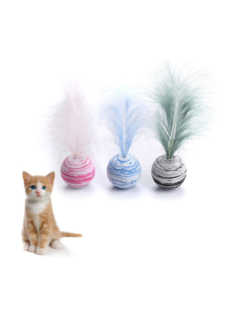 SYOSI Play Ball with Feather Cat Interactive Toy Teaser Cat Teeth Grinding Chew Toy kitten Scratch Trow Toy 3 Packs  - Image 3