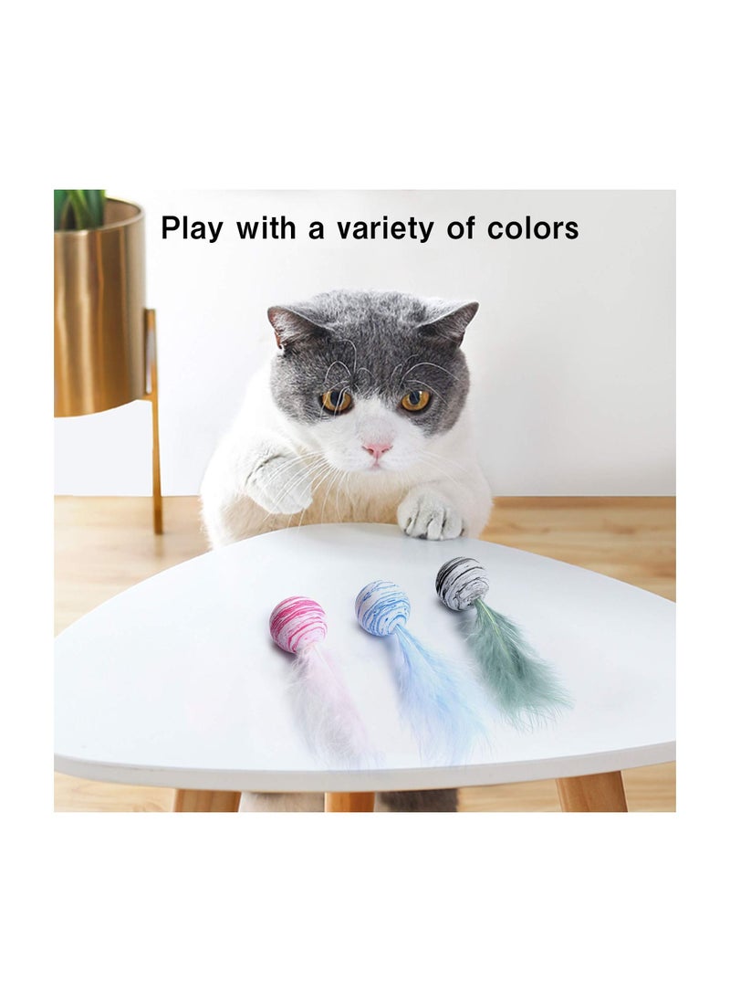 SYOSI Play Ball with Feather Cat Interactive Toy Teaser Cat Teeth Grinding Chew Toy kitten Scratch Trow Toy 3 Packs  - Image 5