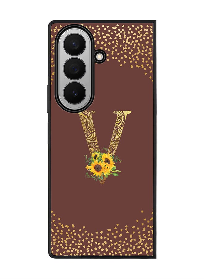 Stylizedd For Samsung Galaxy Z Fold7 Case,Slim fit Camera Protection, Shockproof Thin Phone cover  - Custom Floral Monogram - V  (Brown )