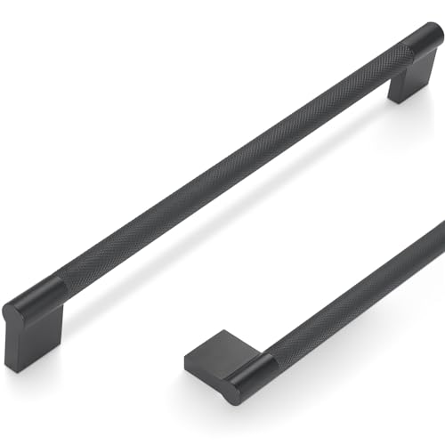 POVEFONK 6 Pack 10 inch254mm Matte Black Kitchen Cabinet Handles Knurled Cabinet Pulls Black Drawer Pulls Kitchen Hardware - Image 1