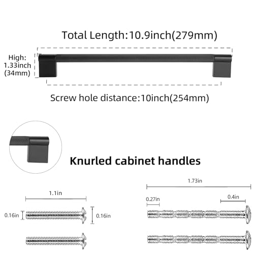 POVEFONK 6 Pack 10 inch254mm Matte Black Kitchen Cabinet Handles Knurled Cabinet Pulls Black Drawer Pulls Kitchen Hardware - Image 3