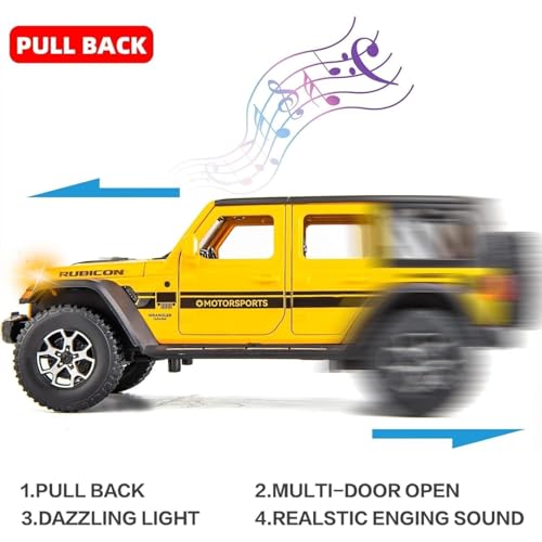 DARVICE 1:24 Scale Model Rubicon Wrangler Toy Car for Kids Collection Diecast Metal Toy Model Car with Light Sound Pull Back Openable Door - Image 4