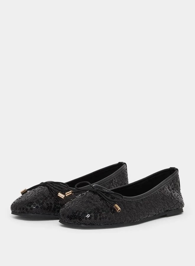 Styli Girls Black Sequin Ballet Flats