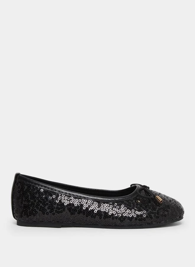 Styli Girls Black Sequin Ballet Flats