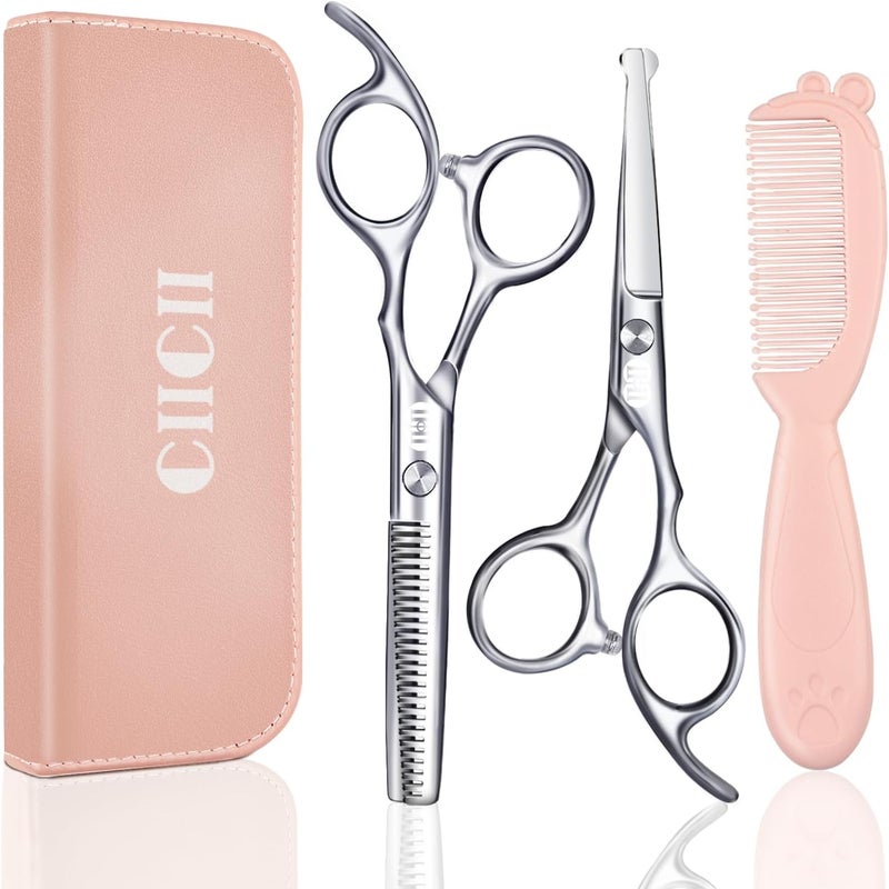CIICII Baby Hairdressing Scissors, Safety Round Tip Hair Cutting Scissors Set (Hair Scissors & Thinning Scissors) for Baby Toddler Children, Hairdresser Home Salon Barber Haircut Kit - Image 1