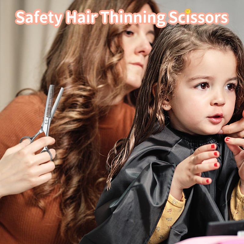 CIICII Baby Hairdressing Scissors, Safety Round Tip Hair Cutting Scissors Set (Hair Scissors & Thinning Scissors) for Baby Toddler Children, Hairdresser Home Salon Barber Haircut Kit - Image 5
