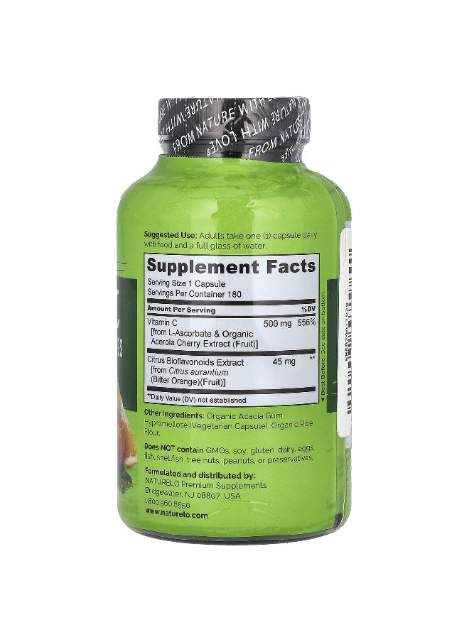 NATURELO NATURELO, Vitamin C With Acerola Cherries Plus Citrus Bioflavonoids, 180 Vegetarian Capsules  - Image 2