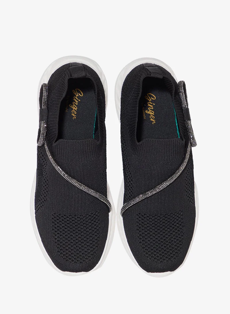 Ginger Diamante Bow Detail Breathable Comfort Slip On Shoe
