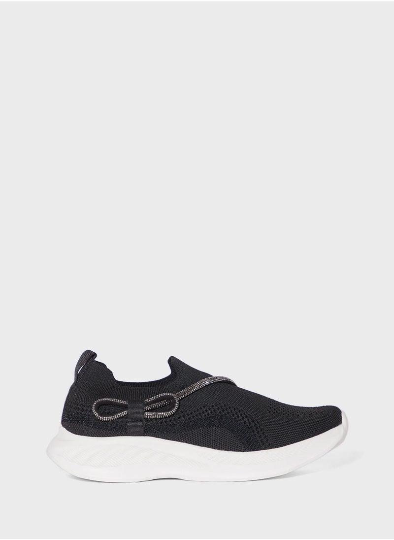 Ginger - Diamante Bow Detail Breathable Comfort Slip On Shoe - Image 1