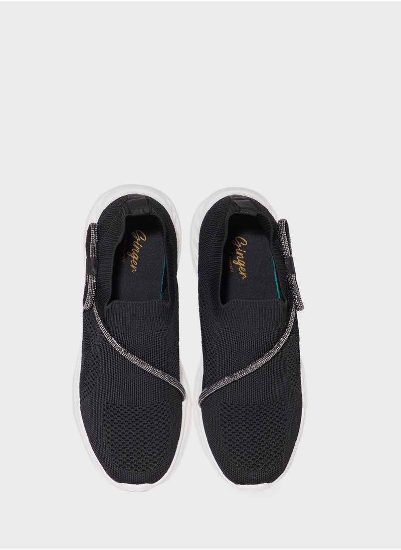 Ginger - Diamante Bow Detail Breathable Comfort Slip On Shoe - Image 1