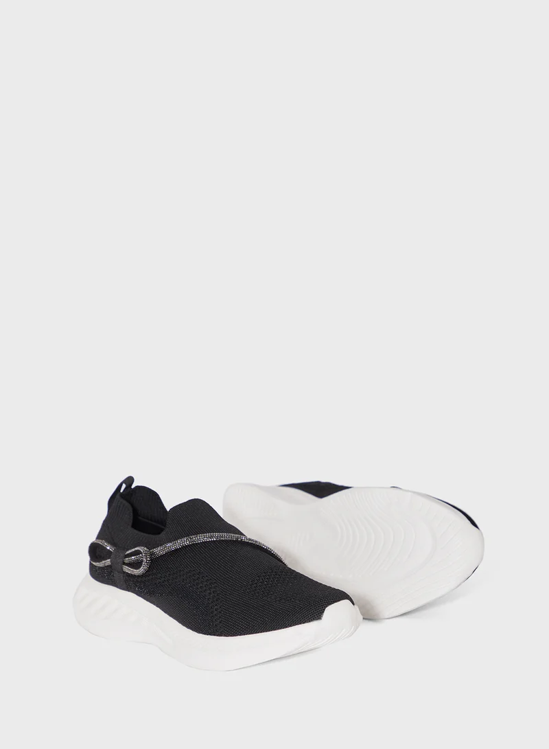 Ginger Diamante Bow Detail Breathable Comfort Slip On Shoe
