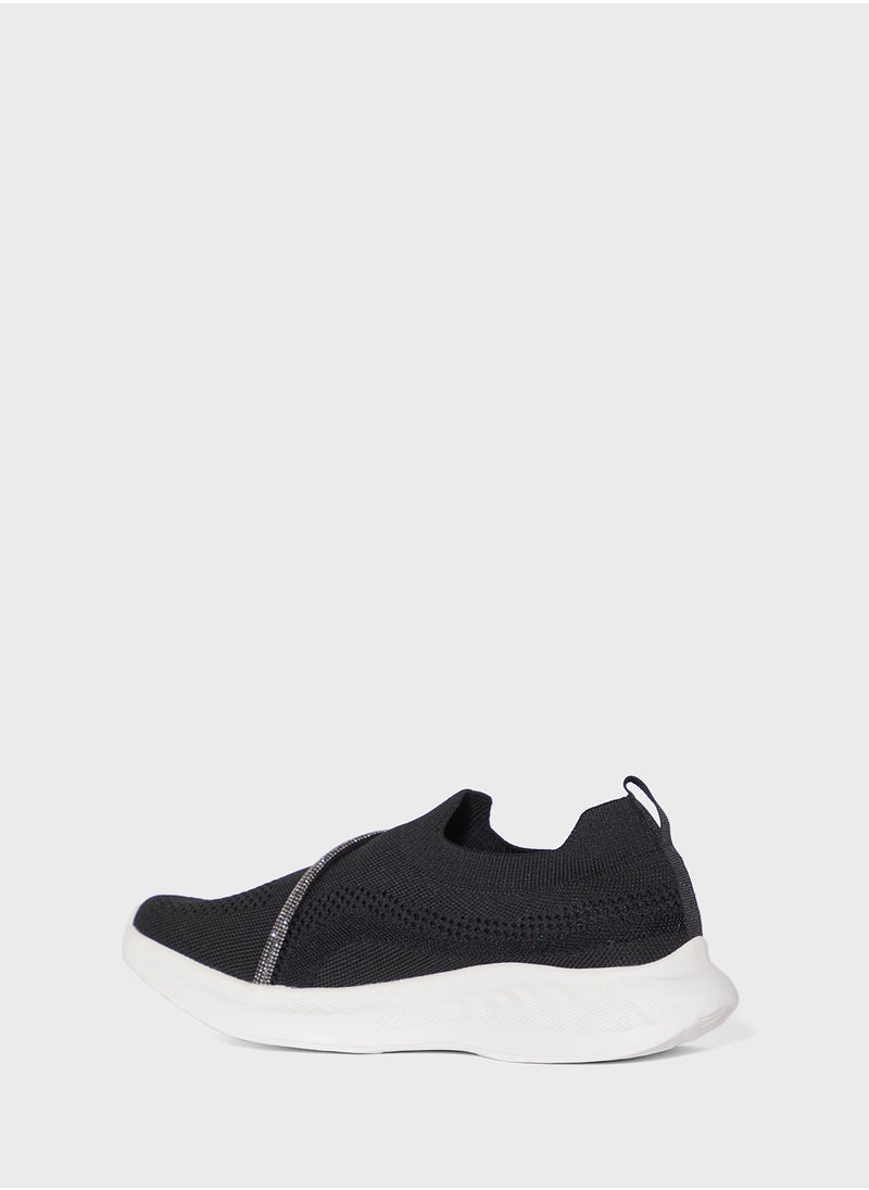 Ginger - Diamante Bow Detail Breathable Comfort Slip On Shoe - Image 1