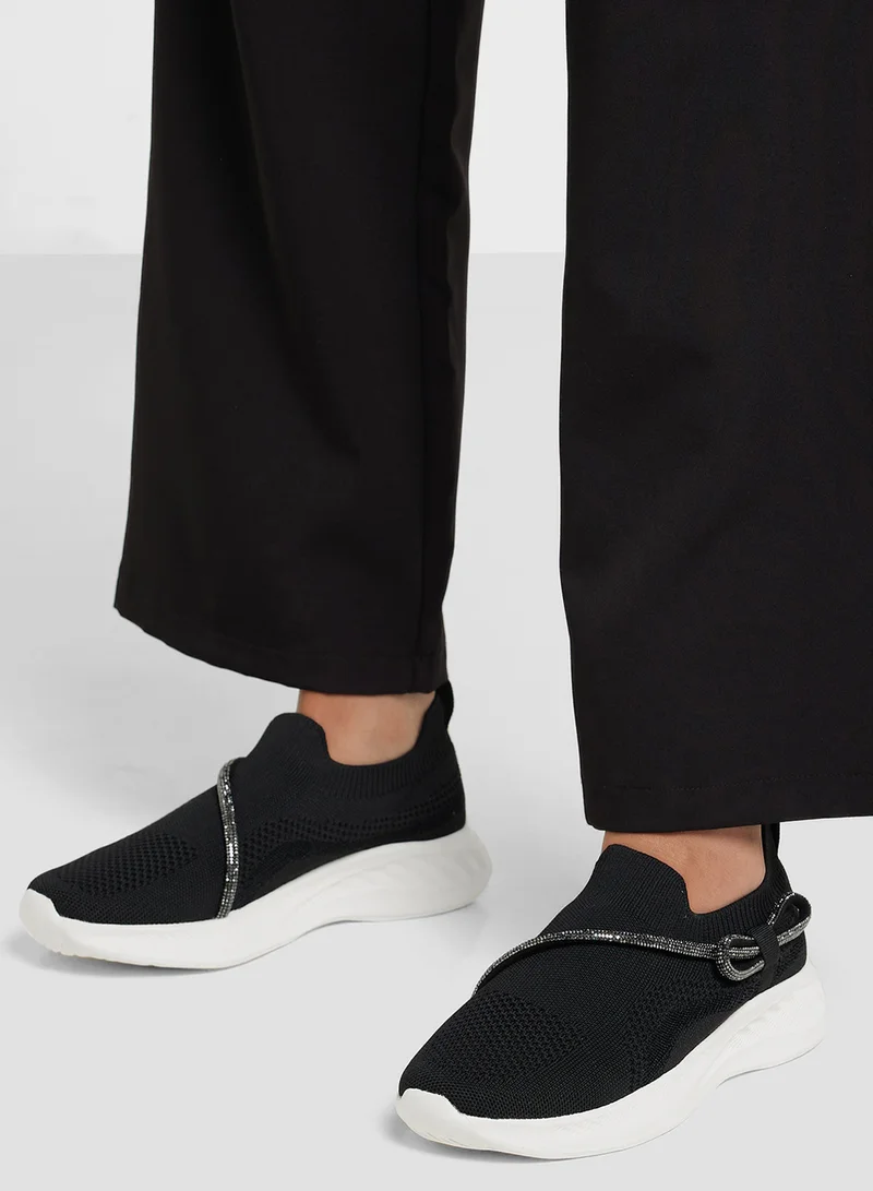Ginger Diamante Bow Detail Breathable Comfort Slip On Shoe