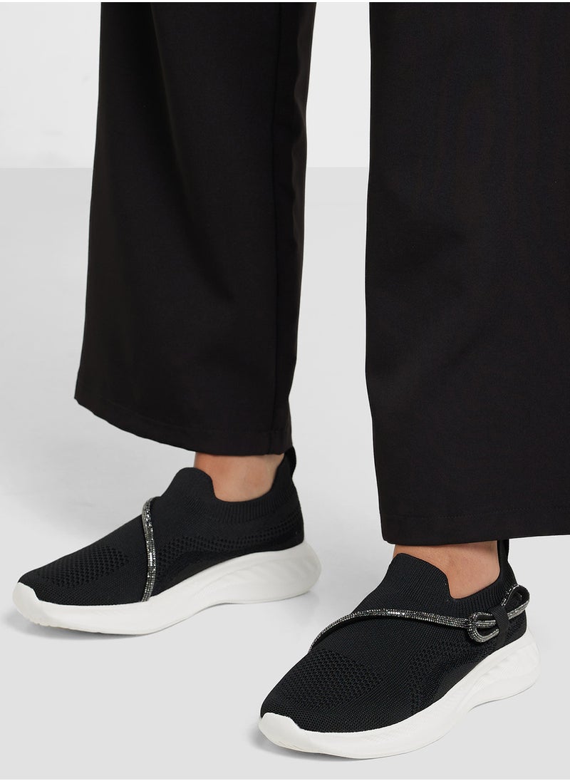 Ginger - Diamante Bow Detail Breathable Comfort Slip On Shoe - Image 1