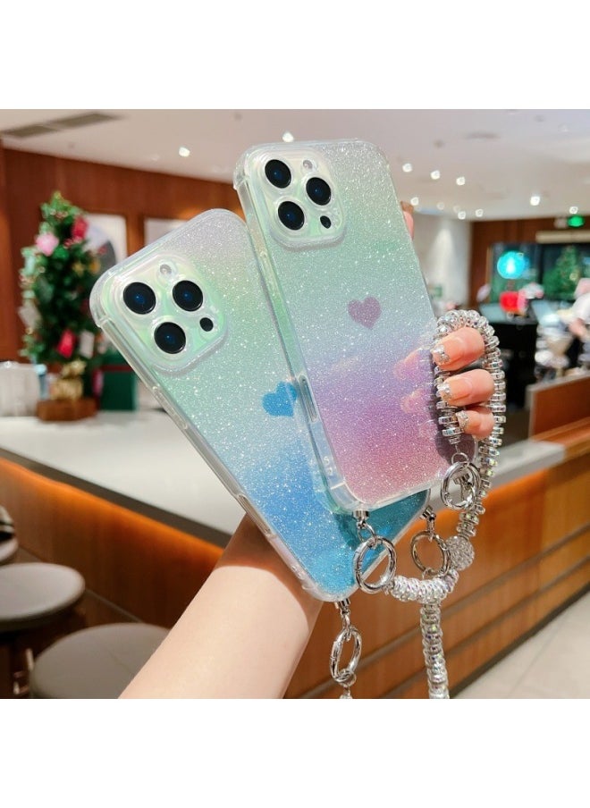ماركة غير محددة - حافظة هاتف Iphone16pro حافظة ناعمة ملونة بالليزر لهاتف Iphone 15 Love Gradient Glitter 14 حافظة واقية 3 ألوان: أسود سيمفوني (حافظة هاتف محمول + حبل ماسي) - النماذج القابلة للتطبيق: لهاتف Iphone12Pro - Image 1