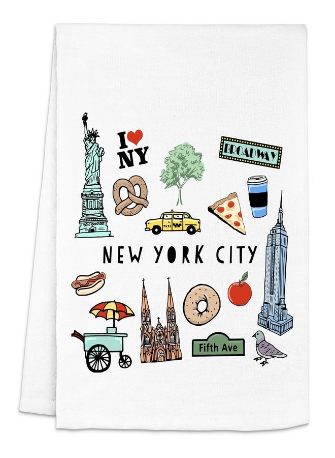 Moonlight Makers New York City-Themed Kitchen Dish Towel – Flour Sack Tea Towels for Kitchen Dish Drying, Absorbent Hand Cloth, Eco-Friendly Sack Cloth, 28inx28in – NYC Collage, Color, 1-PC - Image 1