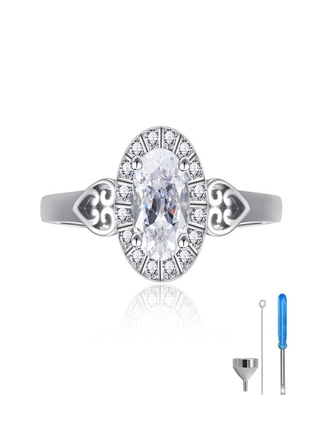 MANBU Sterling Silver Urn Ring for Ashes: Women Cubic Zirconia Ash Ring Memorial Cremation Jewelry Bereavement Keepsakes Gift for Loss of a Loved One (oval urn ring, 8) - Image 1