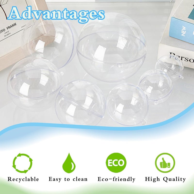 OJYUDD 50 Set 100PCS Clear Plastic Fillable Ornaments,Transparent DIY Christmas Fillable Ball,Plastic DIY Fillable Decoration Balls 5 Different Sizes for Christmas Tree,Wedding,Party,Home Decor - Image 3