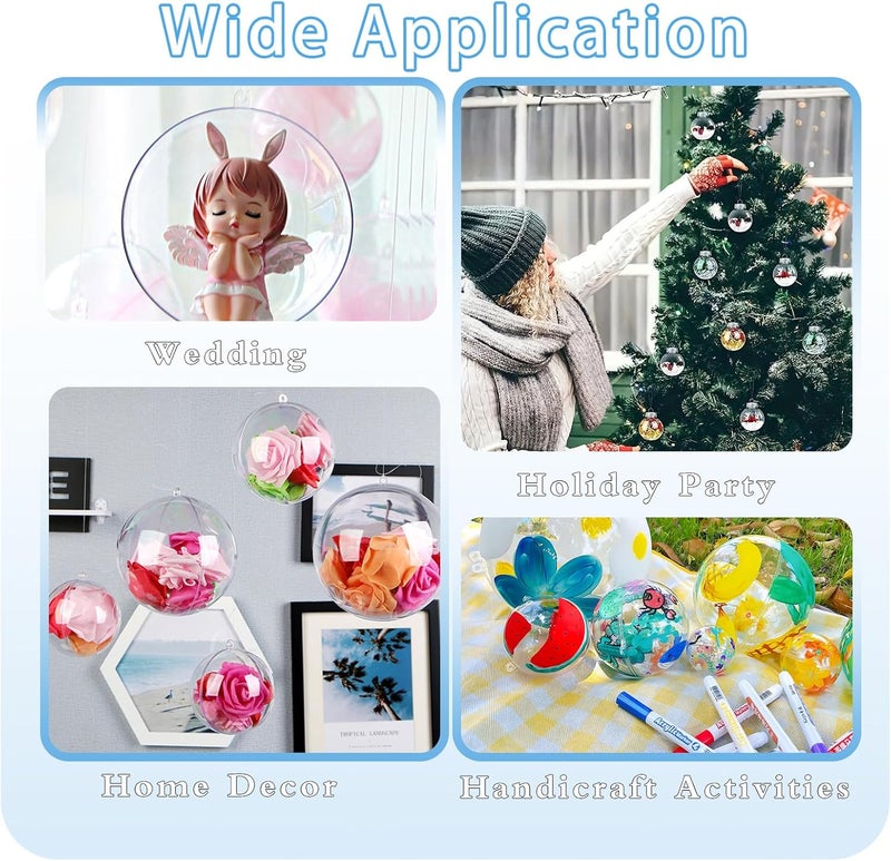 OJYUDD 50 Set 100PCS Clear Plastic Fillable Ornaments,Transparent DIY Christmas Fillable Ball,Plastic DIY Fillable Decoration Balls 5 Different Sizes for Christmas Tree,Wedding,Party,Home Decor - Image 5