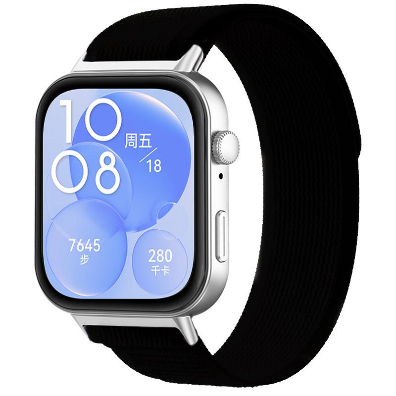 erorex For Huawei Watch Fit3 / Fit4 / Fit4 Pro Nylon Loop Sport Watch Band(Deep Black) - Image 1