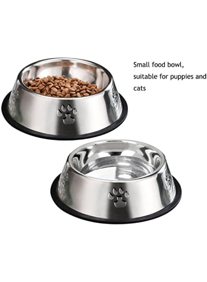 2 وعاء طعام مصنوع من الفولاذ المقاوم للصدأ للكلاب، صحن تغذية للجراء والقطط مع قاعدة مطاطية، مغذي ومشرب للحيوانات الأليفة الصغيرة والصغيرة (XS-7oz) - Image 4