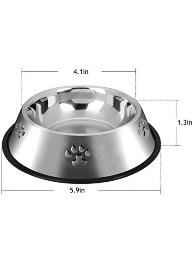 2 وعاء طعام مصنوع من الفولاذ المقاوم للصدأ للكلاب، صحن تغذية للجراء والقطط مع قاعدة مطاطية، مغذي ومشرب للحيوانات الأليفة الصغيرة والصغيرة (XS-7oz) - Image 5