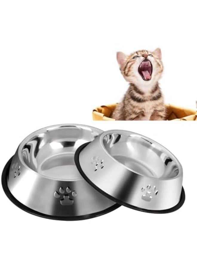 2 وعاء طعام مصنوع من الفولاذ المقاوم للصدأ للكلاب، صحن تغذية للجراء والقطط مع قاعدة مطاطية، مغذي ومشرب للحيوانات الأليفة الصغيرة والصغيرة (XS-7oz) - Image 1