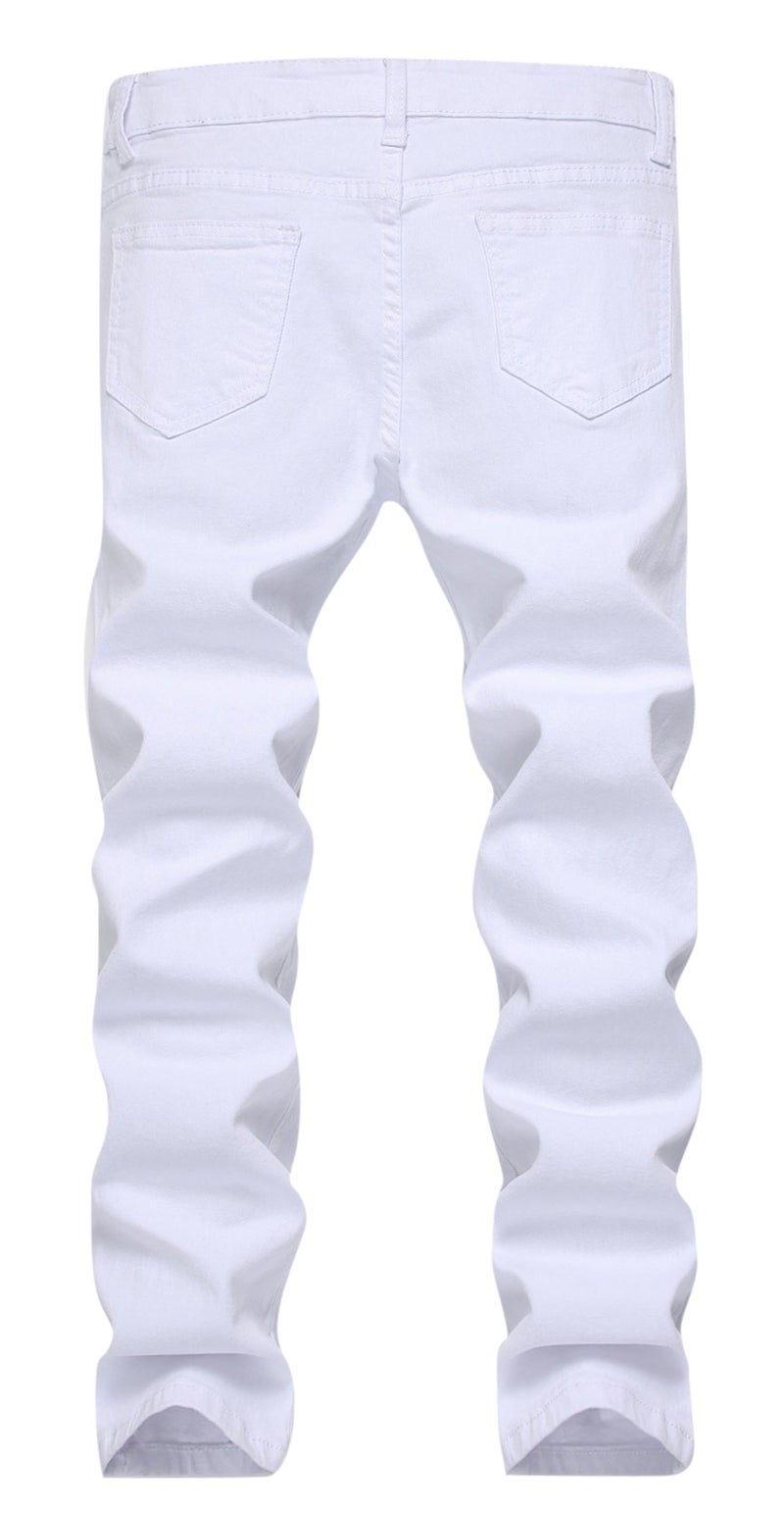 FREDD MARSHALL Boy's White Skinny Fit Stretch Slim Straight Fashion Jeans Pants,White,8 Slim - Image 2