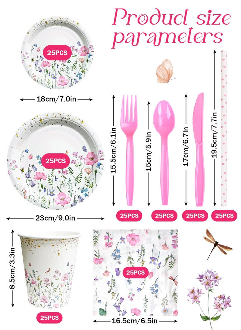 HomarKet 200 Pcs Disposable Paper Plates and Napkins,25 Guest Party Supplies Dinnerware Set Include Scalloped Plates Paper Napkin Cup Straw Plastic Spoon Fork Knive for Party,Wedding, - Image 2