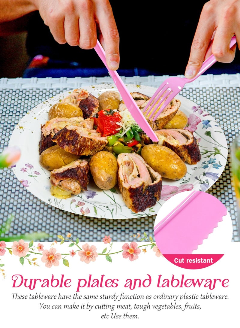 HomarKet 200 Pcs Disposable Paper Plates and Napkins,25 Guest Party Supplies Dinnerware Set Include Scalloped Plates Paper Napkin Cup Straw Plastic Spoon Fork Knive for Party,Wedding, - Image 3