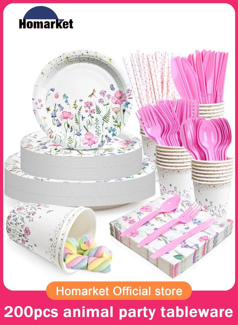 HomarKet 200 Pcs Disposable Paper Plates and Napkins,25 Guest Party Supplies Dinnerware Set Include Scalloped Plates Paper Napkin Cup Straw Plastic Spoon Fork Knive for Party,Wedding, - Image 1