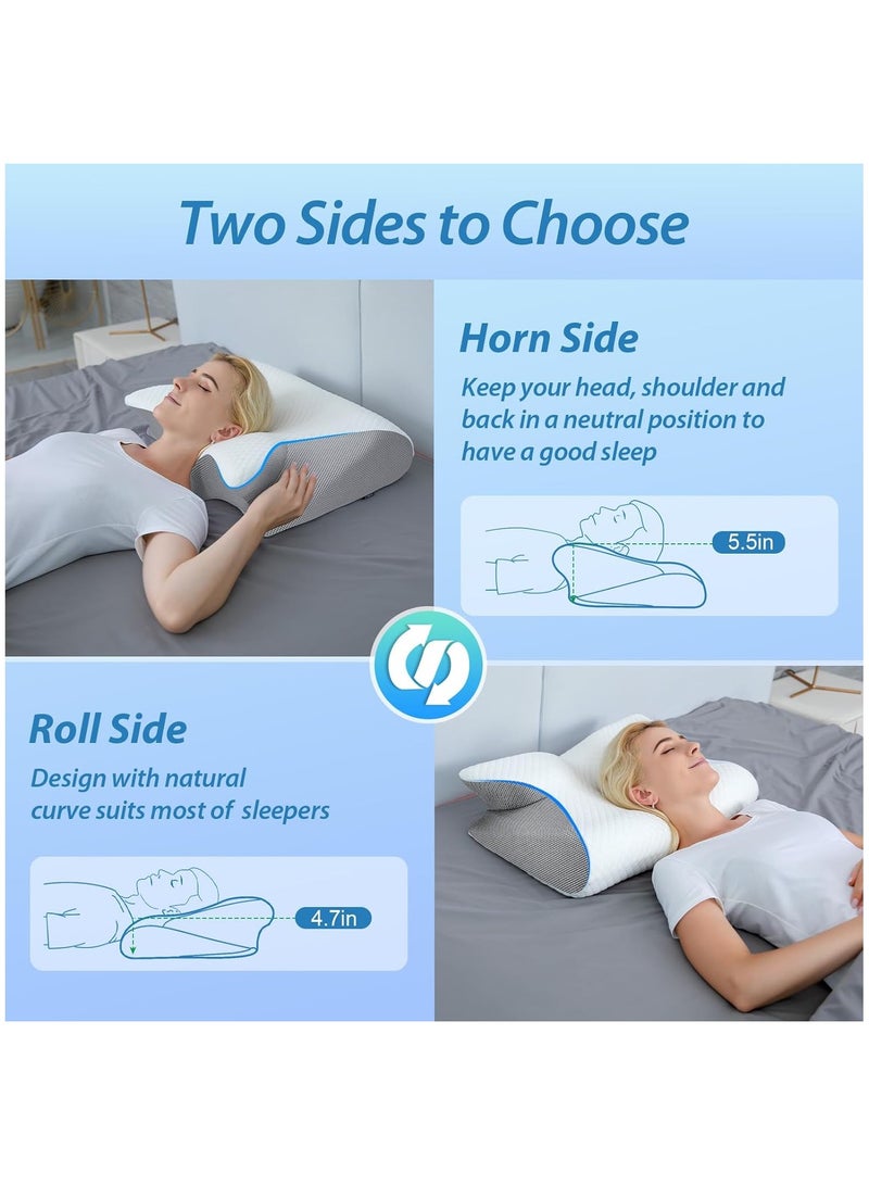 إي وورلد وسادة الرقبة الطبية المزدوجة 2 في 1 مع قناع العين، وسادة رغوة الذاكرة لتخفيف آلام الرقبة، دعم مريح للرقبة والظهر والمعدة أثناء النوم - Image 4