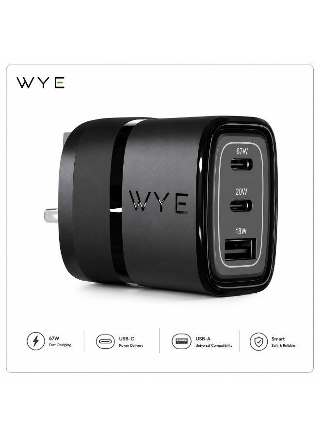واي شاحن سريع 67 واط | محول طاقة بمنفذي USB-C و USB-A | تقنية GaN | شاحن جداري سريع الشحن | متوافق مع الهواتف الذكية والأجهزة اللوحية وأجهزة الكمبيوتر المحمولة | أسود - Image 1