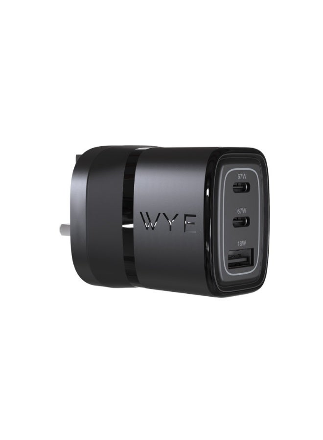 واي شاحن سريع 67 واط | محول طاقة بمنفذي USB-C و USB-A | تقنية GaN | شاحن جداري سريع الشحن | متوافق مع الهواتف الذكية والأجهزة اللوحية وأجهزة الكمبيوتر المحمولة | أسود - Image 3