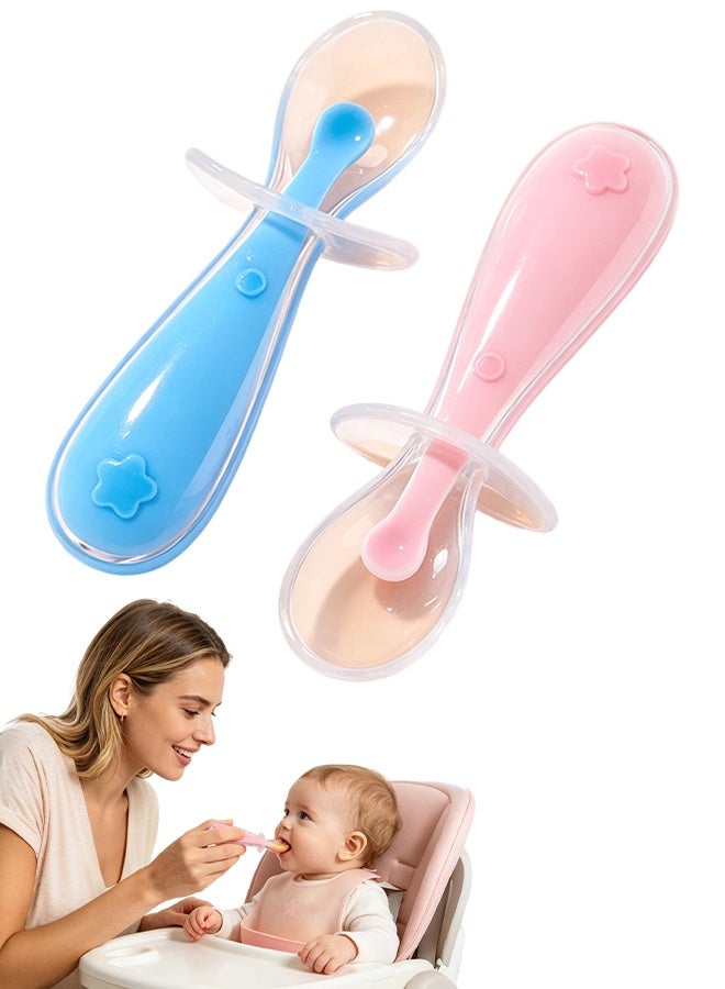 2PCS Gentle Scoop Silicone Baby Training Spoons, BPA Free First Stage Weaning Spoons Set with Storage Box for Infant Toddler Self Feeding Baby Feeding Essentials - Image 1