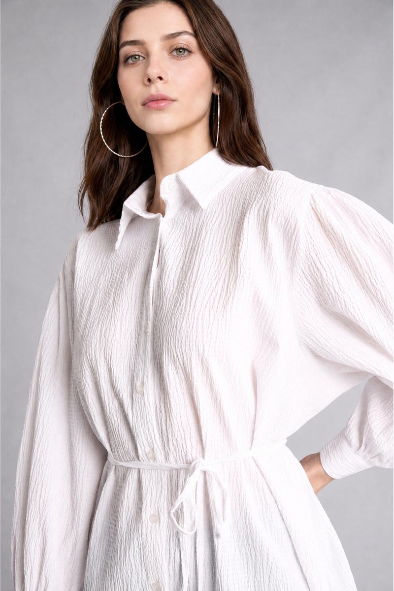 DeFacto White Woman Relax Fit Crinkle Fabric Long Sleeve Tunic Casual - Image 5