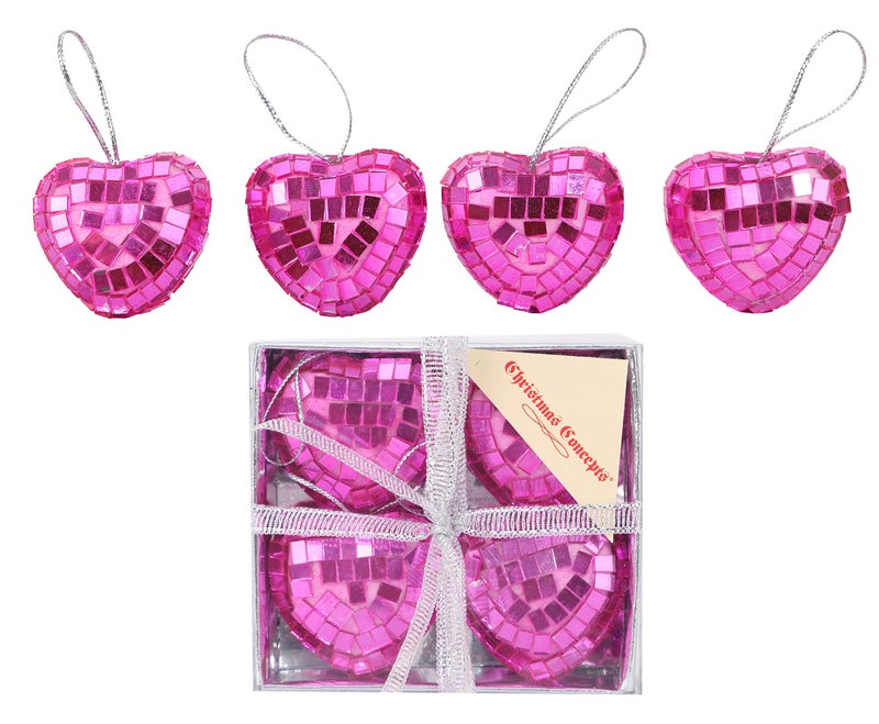 Christmas Concepts Pack of 440mm Heart Mirror Baubles  Pink  Christmas Tree Decorations