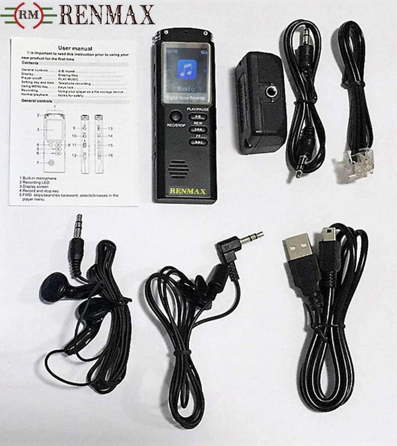 RENMAX® Digital Voice Recorder MP3 Player Rechargeable 8GB with Collar Mic Black - 1Pc - Image 4