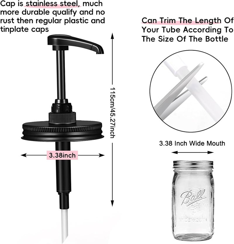 QurHapzy Wide Mouth Mason Jar Honey Pump Dispenser Lid & 4pcs Sticker,Food Grade Plastic pumps and 3.38 Inch Stainsteel Steel Lids Rust Proof Leak-Proof for Jam Ketchup Sauce NO JAR - Image 2