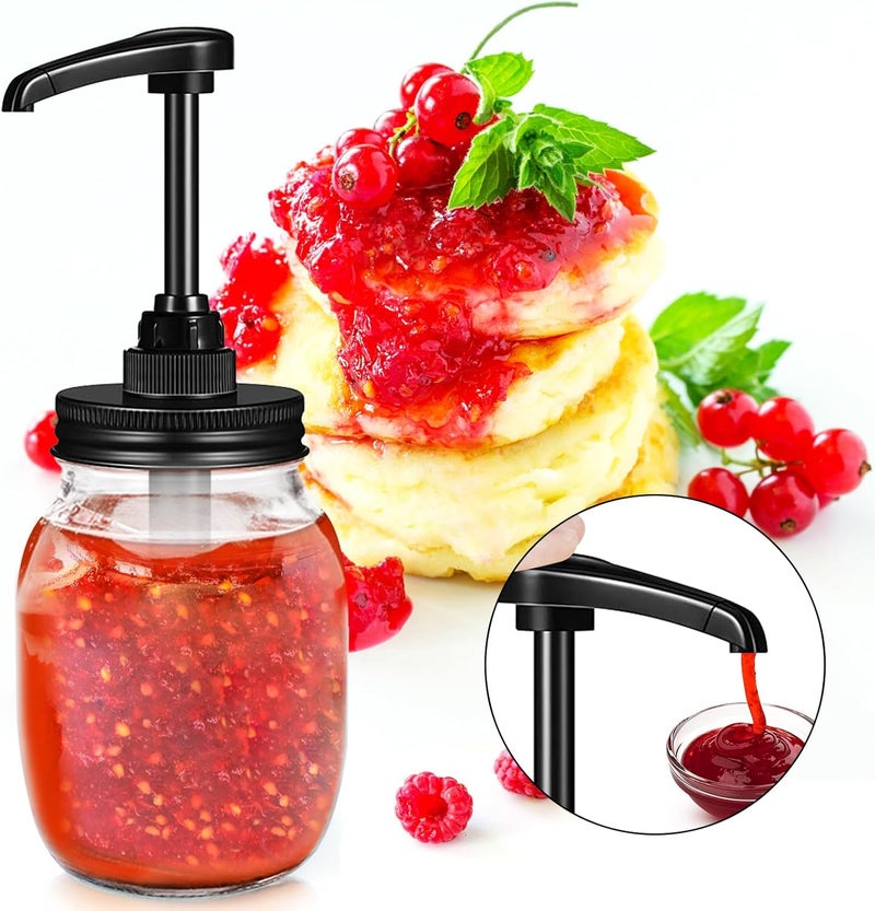 QurHapzy Wide Mouth Mason Jar Honey Pump Dispenser Lid & 4pcs Sticker,Food Grade Plastic pumps and 3.38 Inch Stainsteel Steel Lids Rust Proof Leak-Proof for Jam Ketchup Sauce NO JAR - Image 3