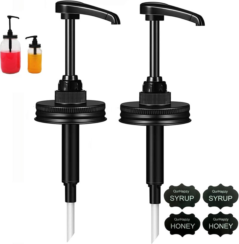 QurHapzy Wide Mouth Mason Jar Honey Pump Dispenser Lid & 4pcs Sticker,Food Grade Plastic pumps and 3.38 Inch Stainsteel Steel Lids Rust Proof Leak-Proof for Jam Ketchup Sauce NO JAR - Image 1